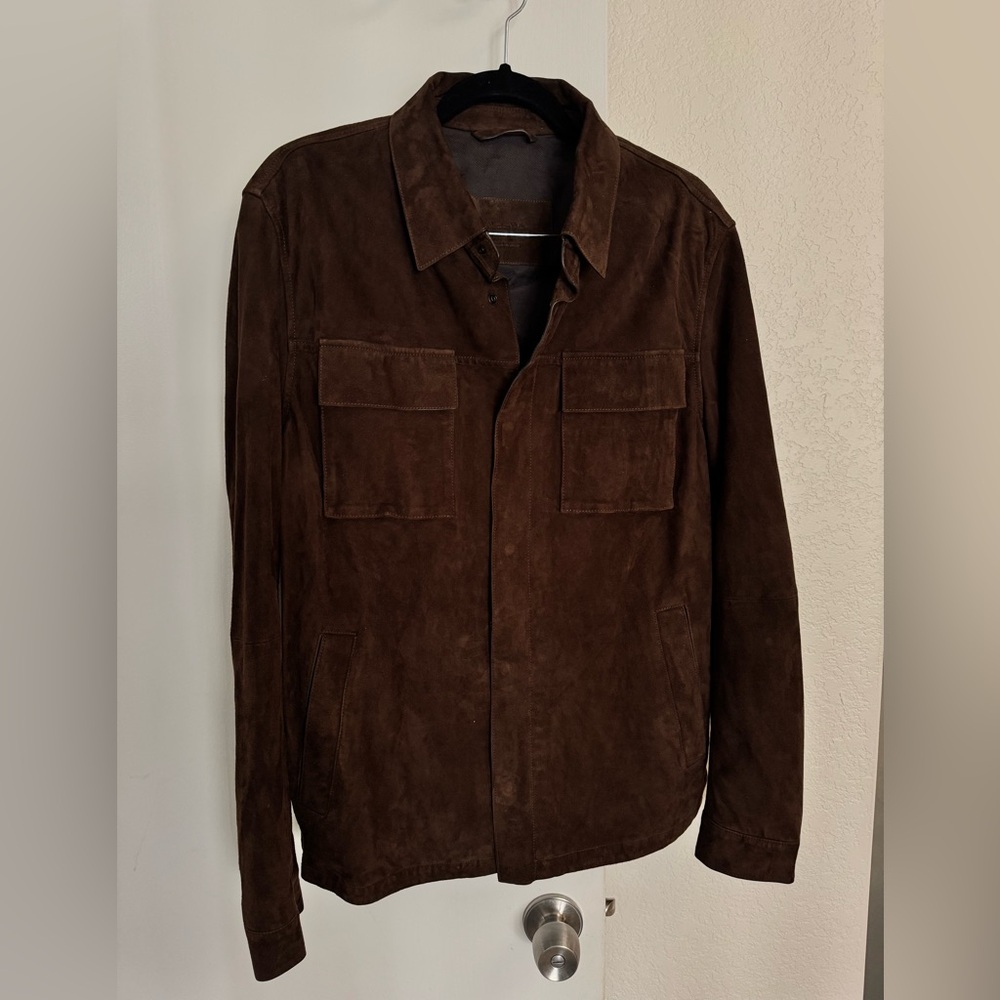Massimo Dutti Dark Brown Suede Overshirt with Pockets light jacket